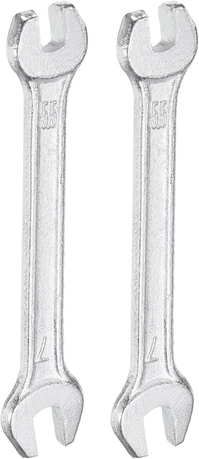 HARFINGTON 2pcs Double Open End Wrench 5.5mm x 7mm Metric 15 Degree Offset Angle Small Flat Head Wrench Galvanizing Open Ended Spanner for Automotive Repair Furniture Assembly