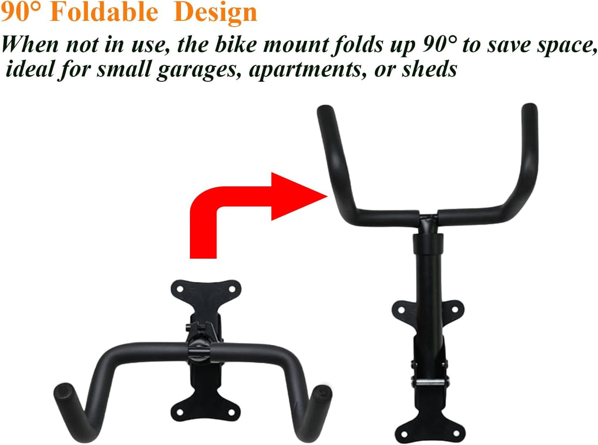 Bike Wall Mount Heavy Duty Steel Bicycle Rack 360°Swivel Adjustable Bike Hanger Space-Saving Foldable Bike Hook Soft Padding Bike Holder Fits City Bikes Mountain Bikes Road Bikes