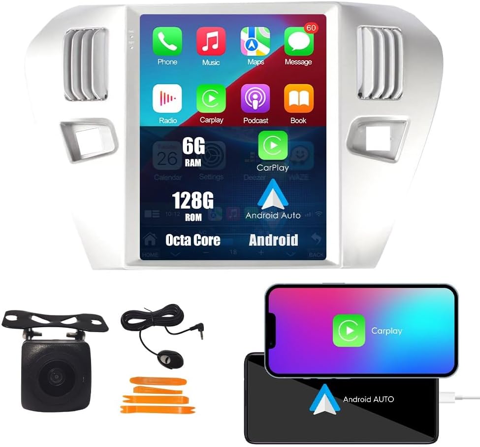 Kunfine Tesla Style Car CarPlay Android Auto Navigation Stereo GPS Radio Reverse Camera 9.7" IPS Touchscreen Headunit Tablet Media Player For Peugeot 301 13-22 if Applicable Octa Core 6G+128G Advanced