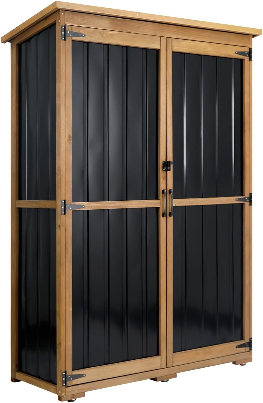 Outdoor Storage Cabinet Waterproof, Outside Cabinets Weatherproof with Shelves, Garage Storage Cabinet Patio Backyard Garden Storage Shed Tool Organizer