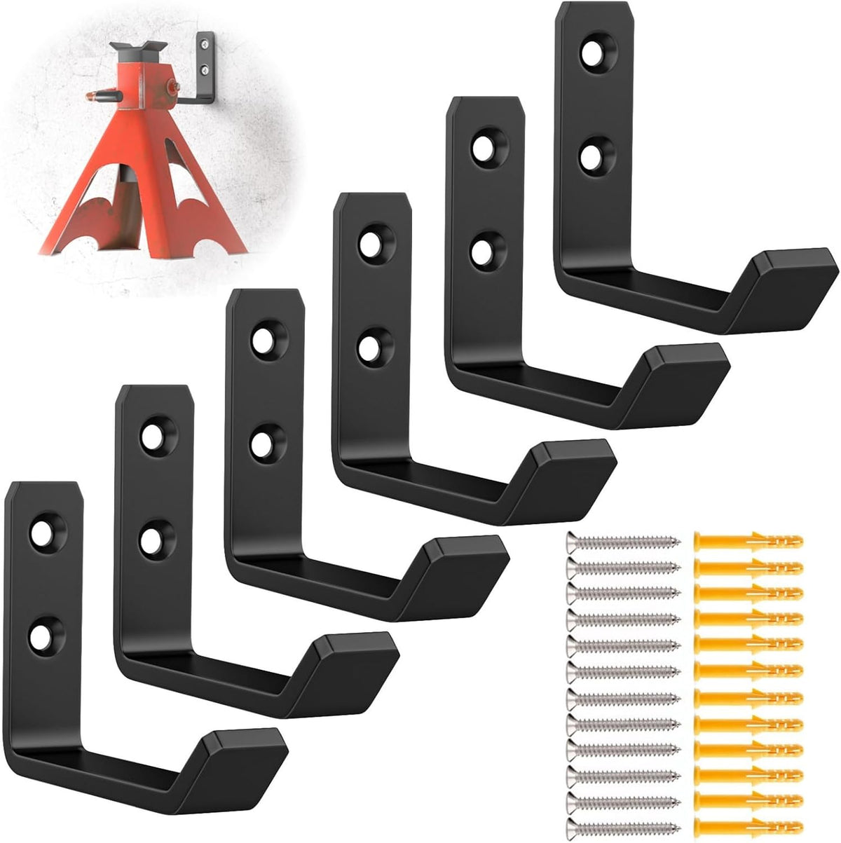 6 Pack Jack Stands Wall Mount Organizer, Car Jack Stand Wall Hooks for Hanging, Universal Upgrade Designed Garage Hook, Heavy Duty Hooks Fits 2 & 3 & 4 & 5 & 6 Ton Heavy Duty Jack Stand