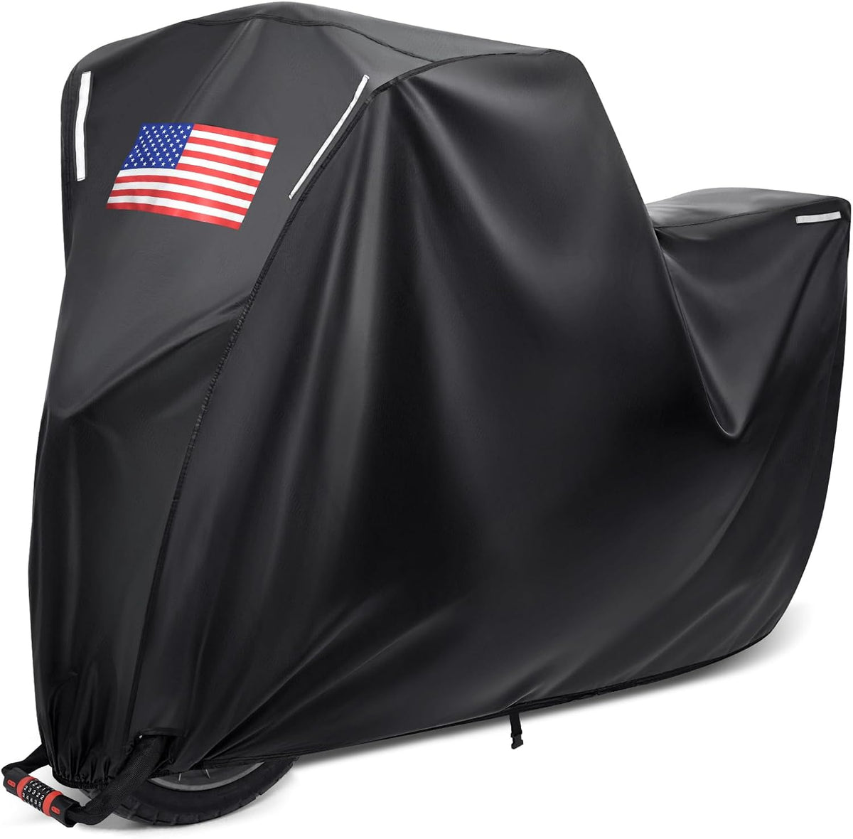 Benlari Motorcycle Cover Waterproof Outdoor, Heavy Duty Motorcycle Cover, Universal All Season Protection Night Reflective with Lock-Holes American Flag Fits up to 96.5" Motorcycles Vehicle Cover