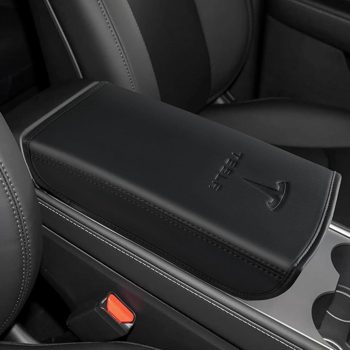 Car Armrest Cover for Tesla Model 3 Y Leather Center Console Armrest Box Cover Anti-Scratch Protector Pad Interior Accessories for Tesla Model 3 Model Y 2017-2023
