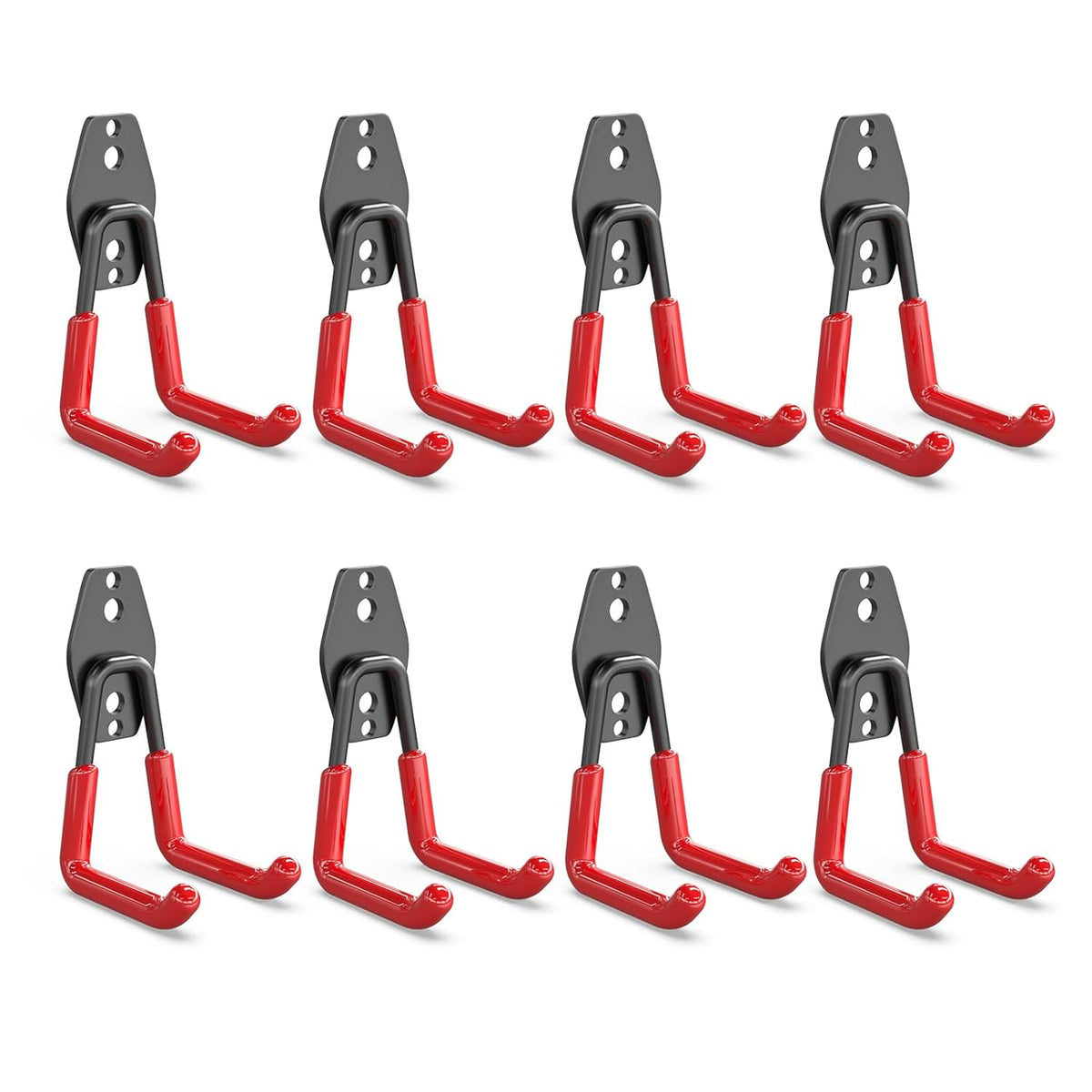 3-H Heavy Duty Garage Hooks [8 Pack] - 3-Round Welding Tech Holds 22lbs More - Thickened Steel Wall Mount for Ladders, Tools & Storage - Rustproof Utility Hardware