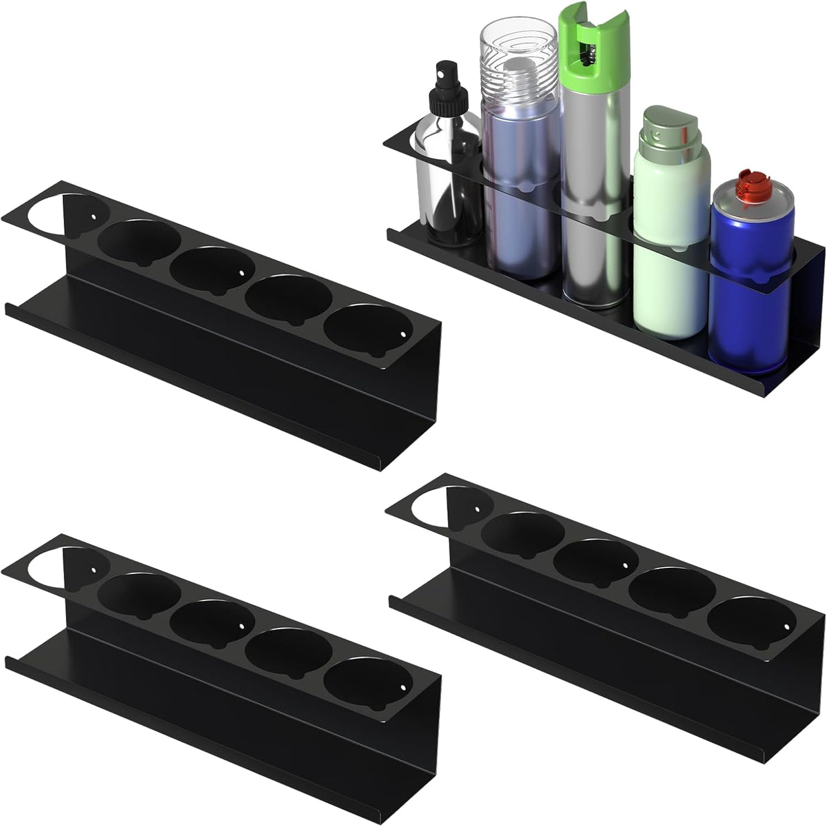 4 Pack Spray Can Holder Organizer, Wall-Mounted Steel Spray Bottle Rack, Tool Box Storage Rack, 5 Cans Metal Paint Can Organizer for Garage, Workspace, Shop, Home or Tool Trailer, Black