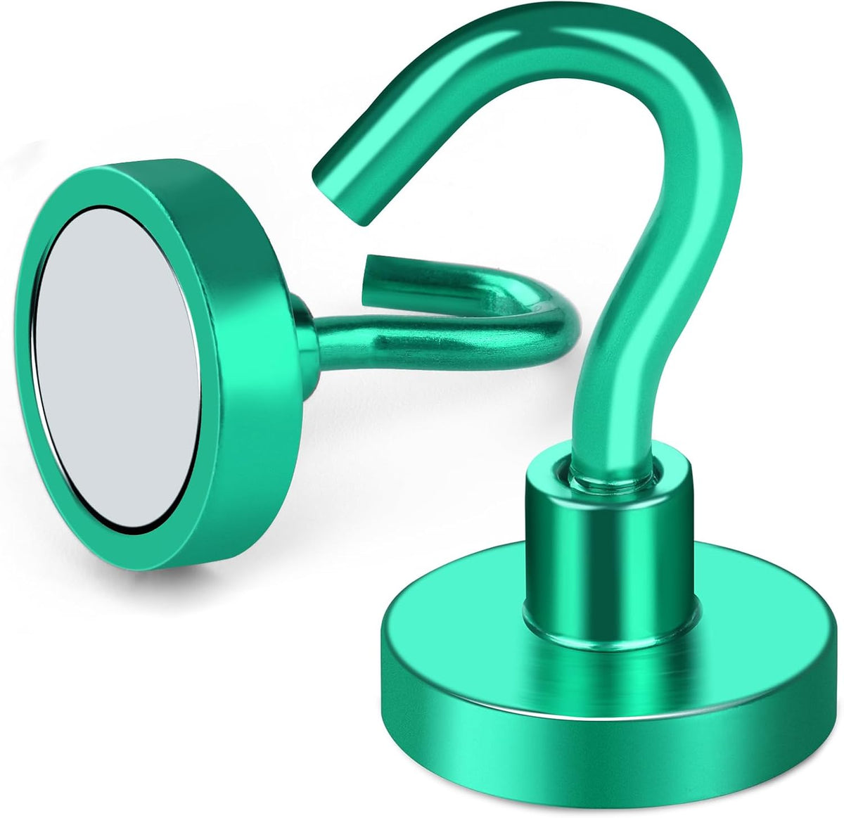 MIKEDE Magnetic Hooks Heavy Duty, 28LB+ Strong Magnets with Hook for Fridge, Neodymium Extra Strength Industrial Hooks for Hanging, Magnetic Hanger for Toolbox, Cruise, Grill(Green,4 Pack)