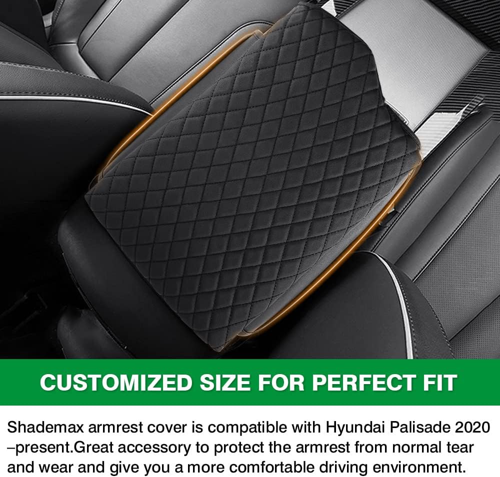 Shademax Custom Fit for Center Console Cover Hyundai Palisade 2020 2021 2022 2023 2024 2025 2026 Armrest Cover Center Console Pad PU Leather Armrest Seat Box Cover Protector with Pockets Storage Bag