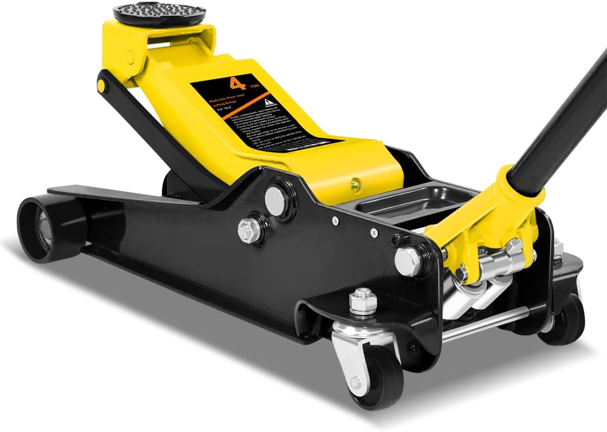 DNA MOTORING Low Profile Hydraulic Trolley Service/Floor Jack, 4 Ton (8000 lbs) Capacity, Lifting Range 4.5"-20", Yellow, TOOLS-00307-YL