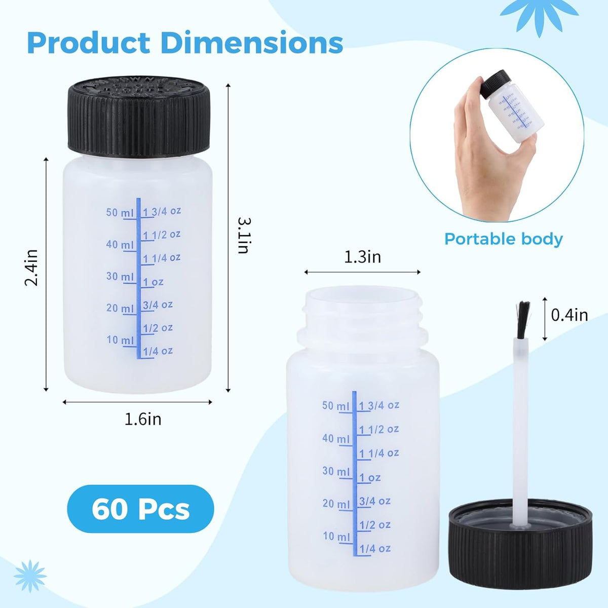 60 Pcs 2 Oz Touch Up Paint Container - Empty Paint Touch Up Bottles with Brush, Safe Lids, and Mixing Balls for Fixing Car Scratches
