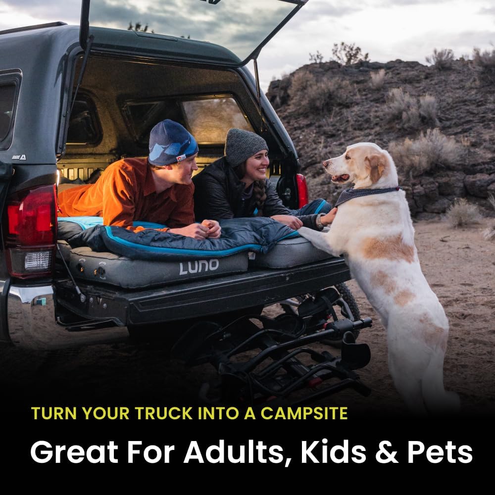 Luno AIR 5ft Truck Bed Mattress Car Camping | Tailored-Fit for Mid-Size Short-Bed Trucks Support | Sleeps 2 People up to 6'7" Tall