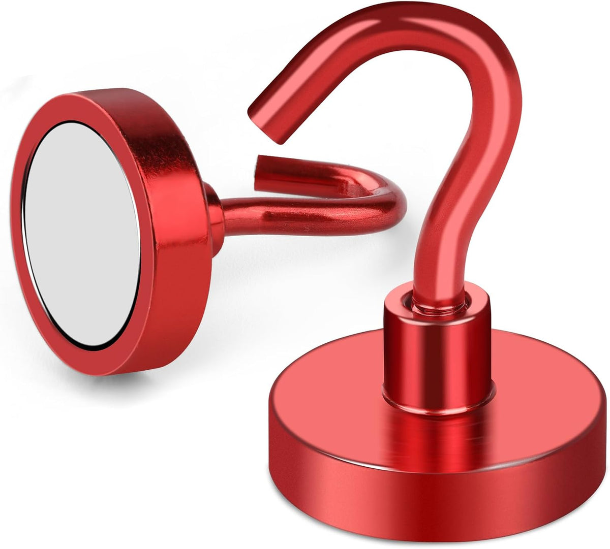MIKEDE Magnetic Hooks Heavy Duty, 40 Lbs Magnet with Hooks for Cruise Cabins, Strong Magnets Neodymium for Hanging, Magnetic Wall Hooks for Refrigerator, Locker, Workplace(Red, 4 Pack)