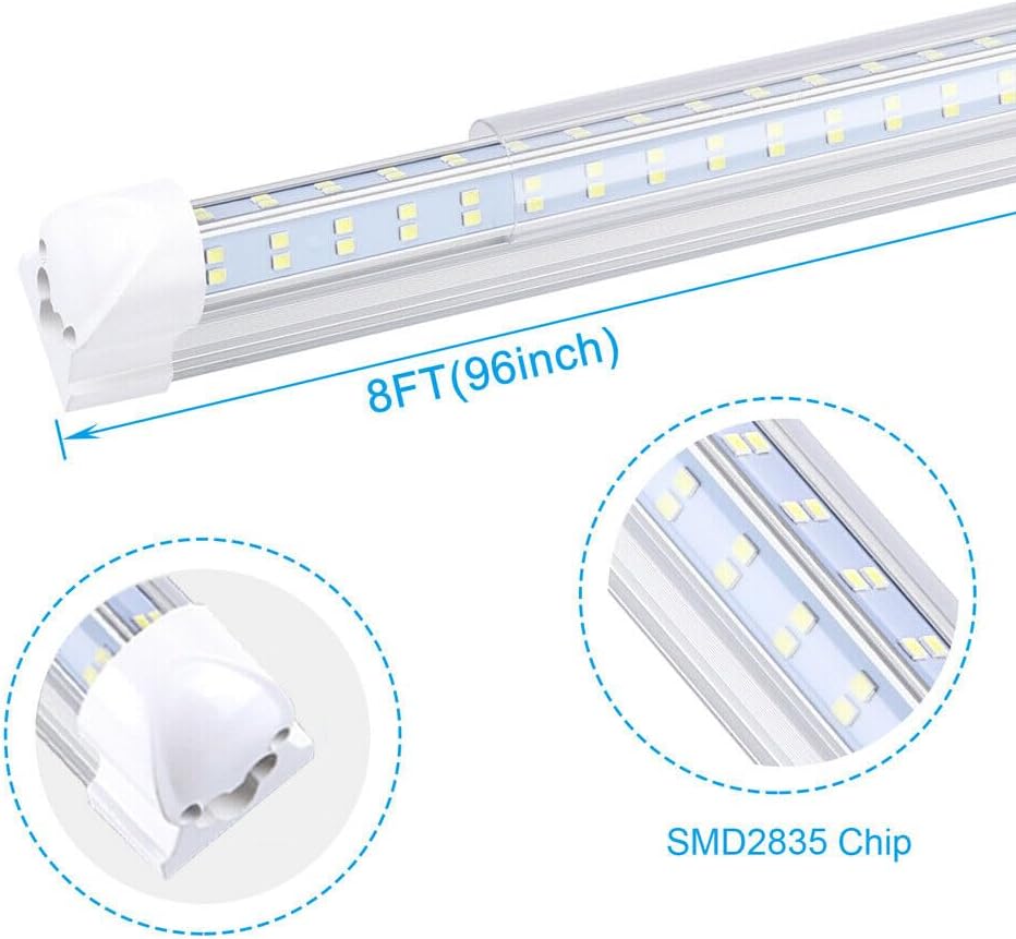 T8 LED Light Tube, 4FT 60W, 6500Lm, 6500K Cool White Clear Cover, 4FT Tube Light,Linkable Integrated Fixture,T8 LED Shop Light for Garage,Warehouse,25PCS