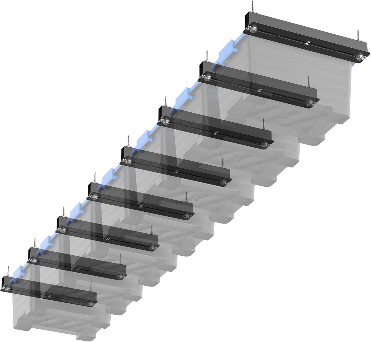 EVERHANGER Ceiling Storage Rack, Heavy Duty Overhead Storage Rack for Garage, Adjustable Ceiling Bin Storage System, 8 Sets for 7 Bins, 16 Inch