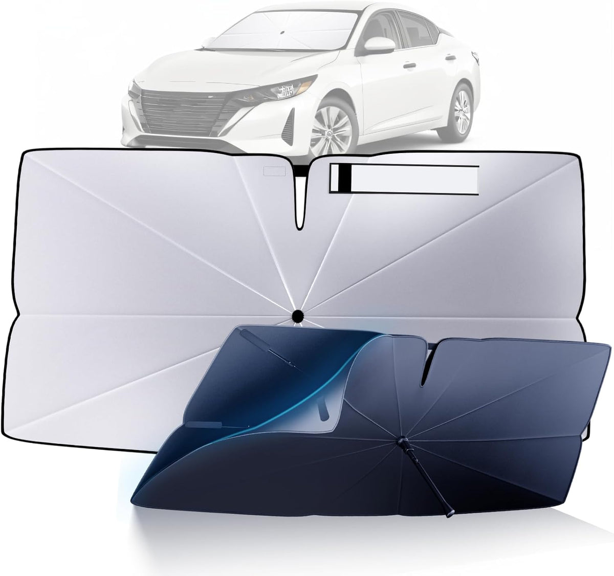 Windshield Sun Shade Umbrella: for Sentra-Sedan-2020-2024 2025-4-Layers Front Custom Car Window Shades - Double Thickened Foldable Sentra Sunshades Block UV Keep Cool