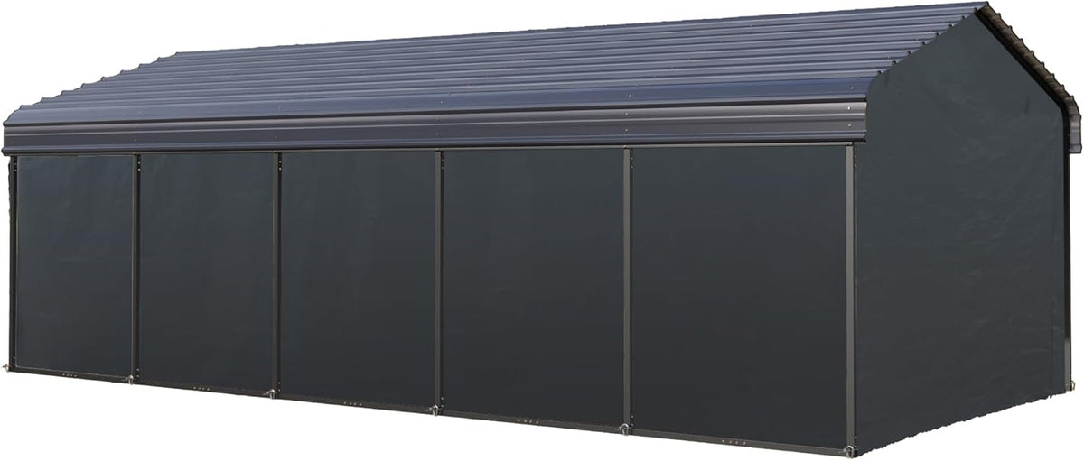 PHI VILLA 12 x 25 ft Heavy Duty Car Port with Galvanized Steel Roof with Sidewalls, Sturdy Metal Carport Kits for Cars, Boats, and Tractors