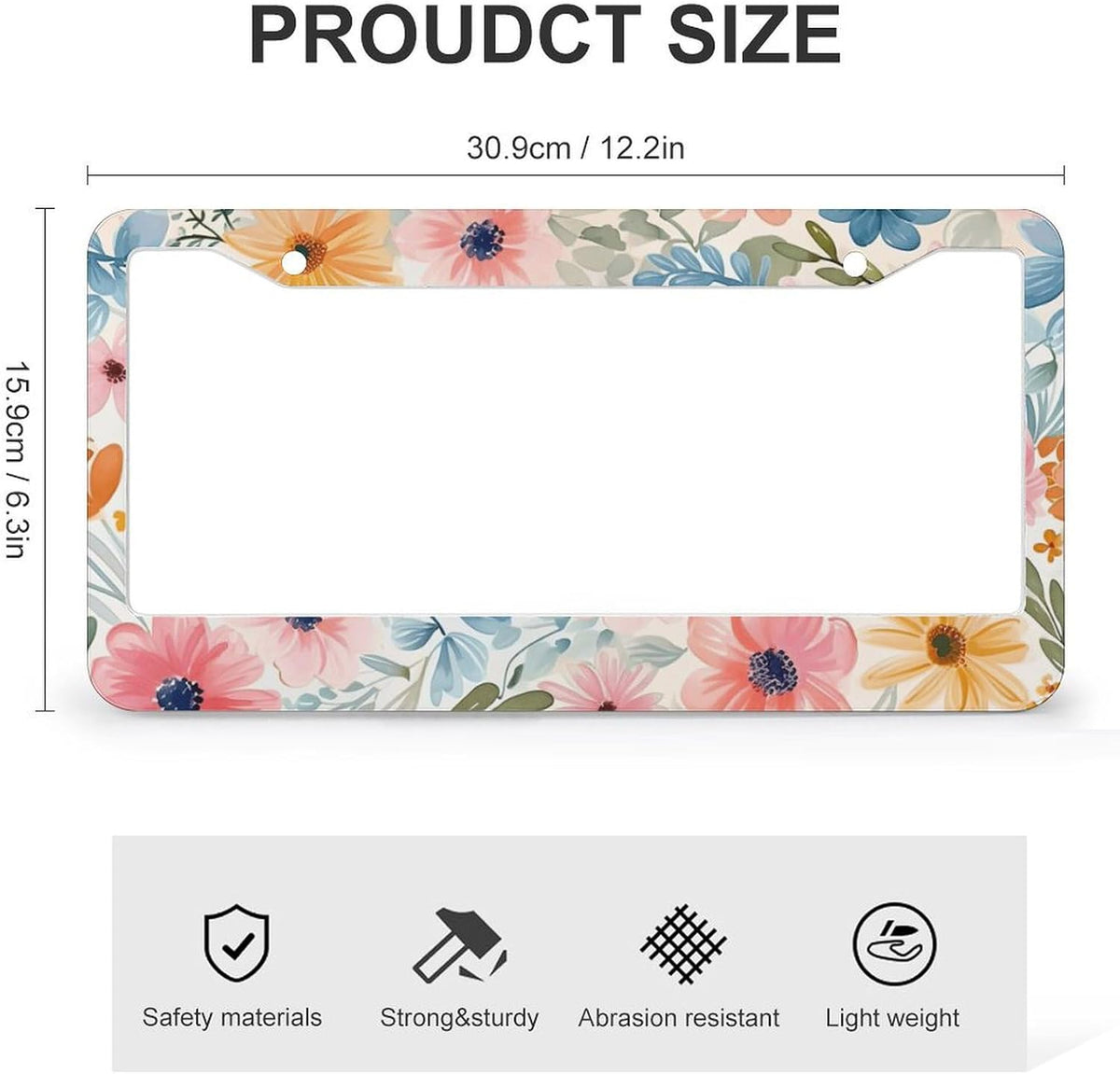 Flowers Floral License Plate Frames - 2 Pcs Set 2 Holes Metal Aluminum Auto Car Accessories Decoration License Plate Frame 12.2 x 6.3 inch for Women Men Gift