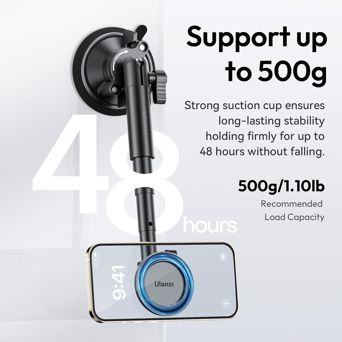 ULANZI ZJ06 Magnetic Suction Cup Mount Compatible with iPhone MagSafe Extendable Cellphone Stand Photo Video Filming Accessories Car Dashboard Windshield for iPhone 16 15 14 13 12
