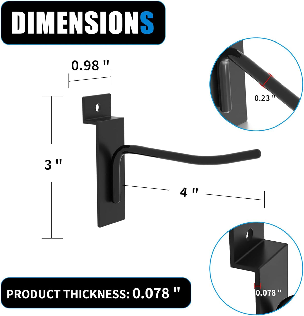 Heavy-Duty Slatwall Hooks (4 inch) - Black Metal Storage Solution - 25 Pack for Garage, Workshop, & Retail Displays