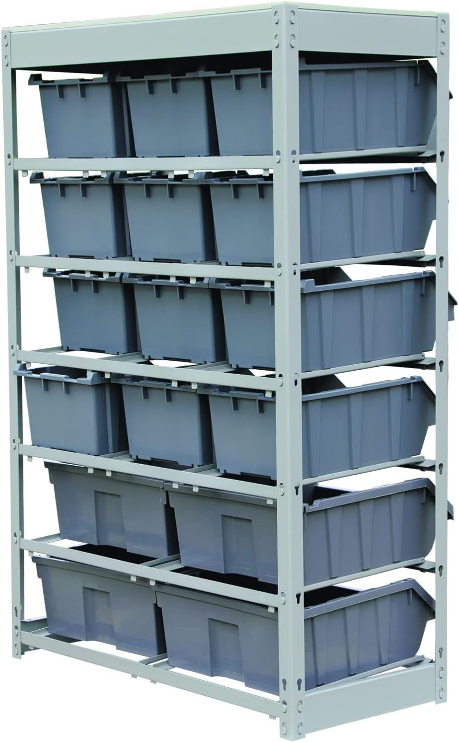 King's Rack Bin Rack Storage System Heavy Duty Steel Rack Organizer Shelving Unit w/ 16 Plastic Bins in 6 tiers