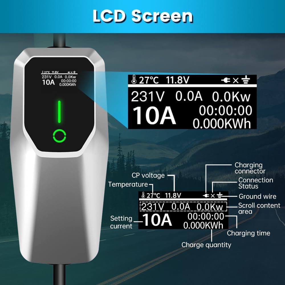 Portable Level 1 and Level 2 EV Charger 240V 32A (7.68kw) with 26ft Charging Cable NEMA 14-50 5-15 for SAE-J1772 Electric Vehicles Charging Station