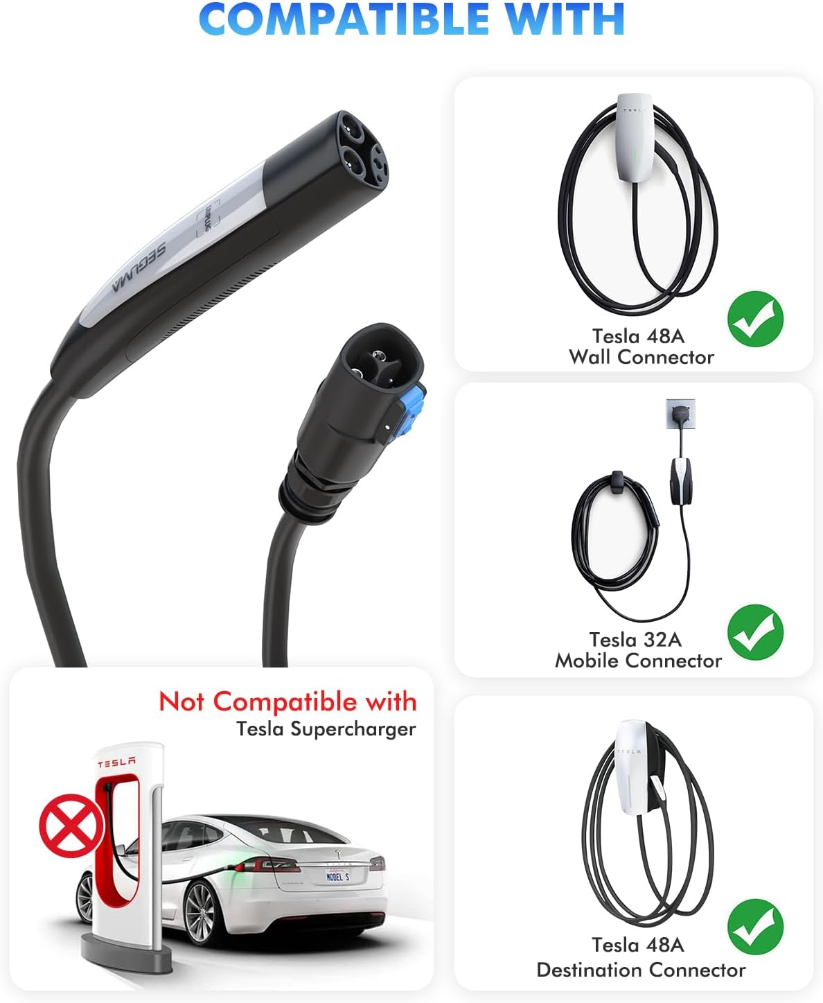EV Charger Extension Cable for Tesla Charger, 50Amp 21ft Max 240V 12kW with NACS Plug, EV Extension Cord for Level 1/2 Tesla Mobile Charger/Wall Connector, Extension Cord for ModelY/X/3/S/Cyber-truck