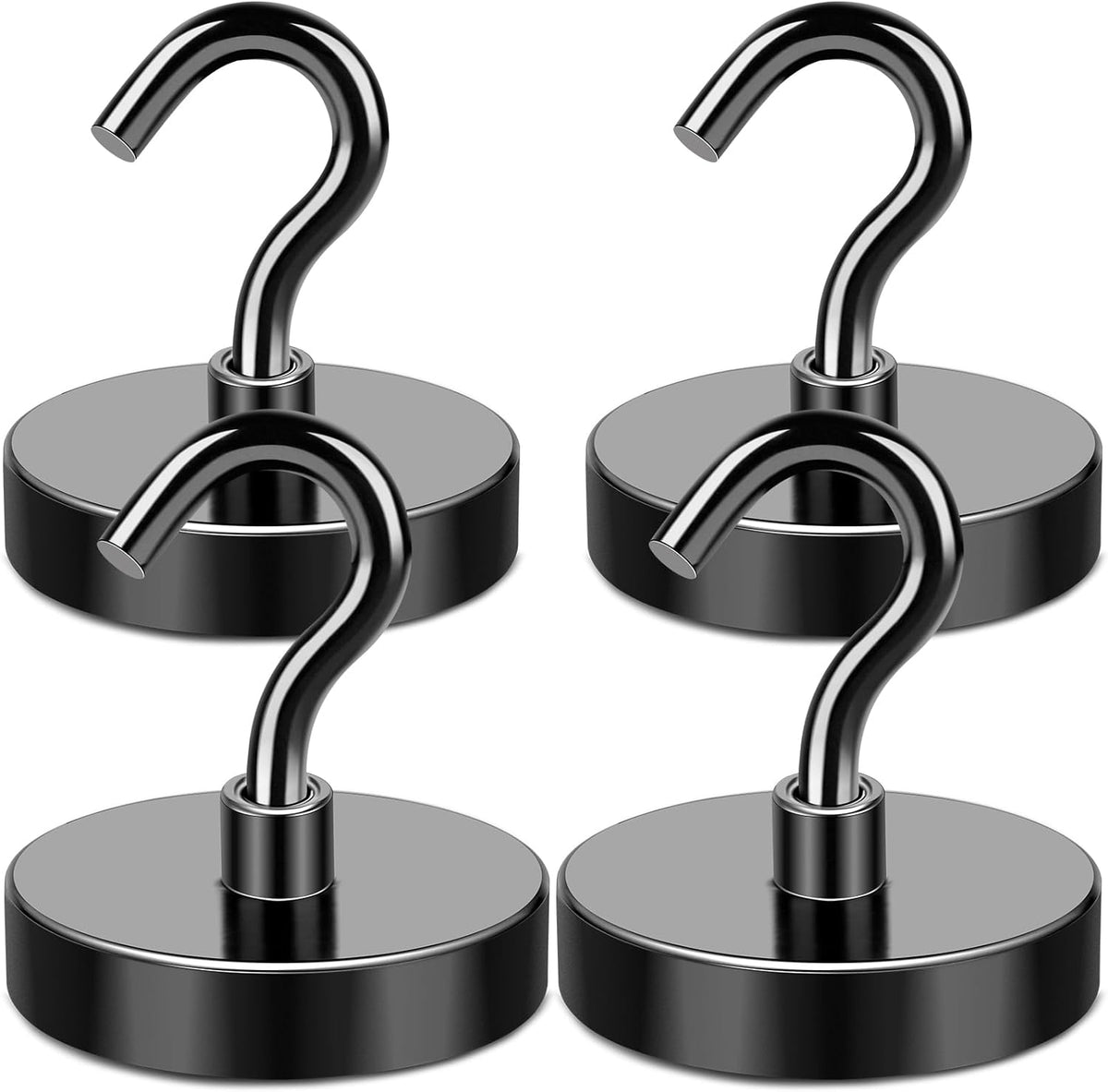 MIKEDE Magnetic Hooks, 150LB Super Strong Magnet Hooks Heavy Duty for Cruise Essentials, Black Neodymium Earth Magnets with Hook for Hanging, Magnetic Metal Hanger for Fridge, Toolbox - 4 Pack