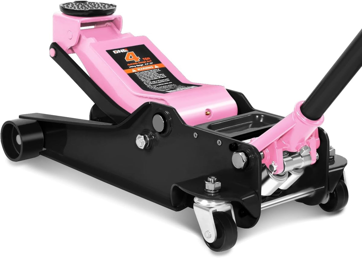 DNA MOTORING Floor Jack 4 Ton (8000 lbs) Capacity, Fast Lift Low Profile Hydraulic Trolley Jack, Steel Heavy-Duty Service Car Jack, Lifting Range 4.5"-20", Pink, TOOLS-00308-PK