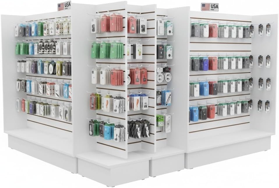 WISDOMFUR H-Unit Slatwall Gondola Display – 4 ft White Freestanding Retail Fixture for Merchandising, Store Displays & Showrooms