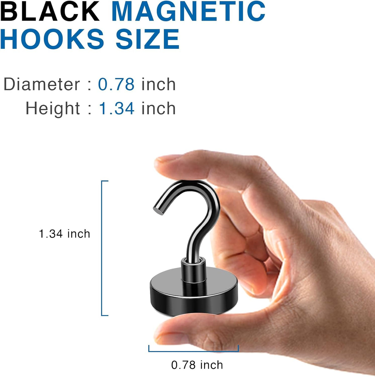 LOVIMAG Magnetic Hooks, 40LBS Black Magnet Hooks Strong Neodymium Magnets with Epoxy Coating, Metal Magnetic Hooks for Refrigerator，Locker Accessories, Cruise, Kitchen, Office, Classroom-6 Pack