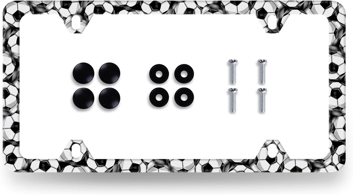 Soccer Ball License Plate Frame Football License Plate Holder Stainless Steel Funny License Plate for USA Canada 6.3" X 12.3" with 4 Holes and Screws