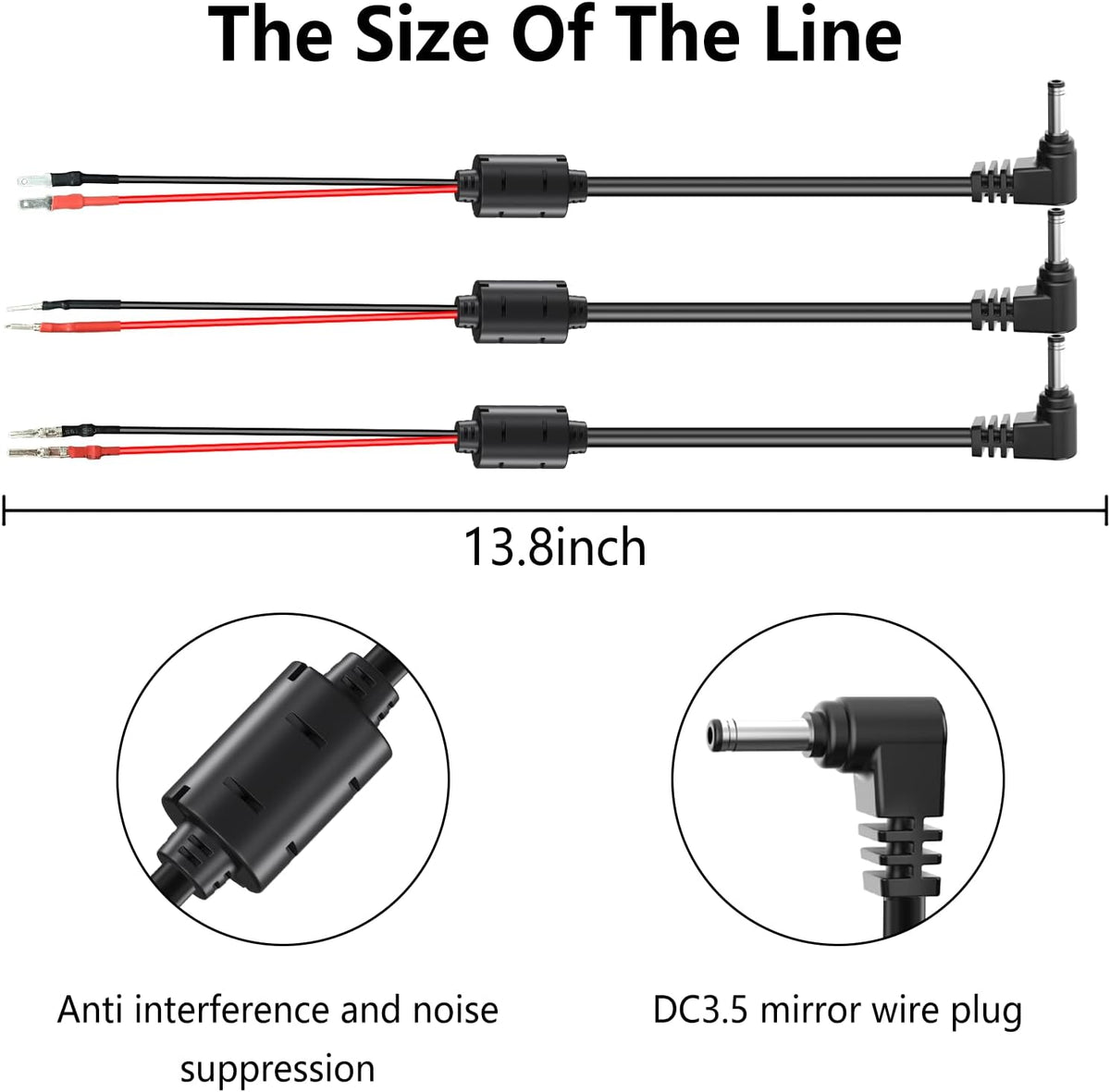 13.8" Radar Detector Hardwire Power Cord,Mirror Wire Plug Kit,for Escort Uniden Beltronics Whistler Cobra Valentine One Radar Detector Power Cord,with Magnetic Ring and Inline Fuse Holder,DC3.5