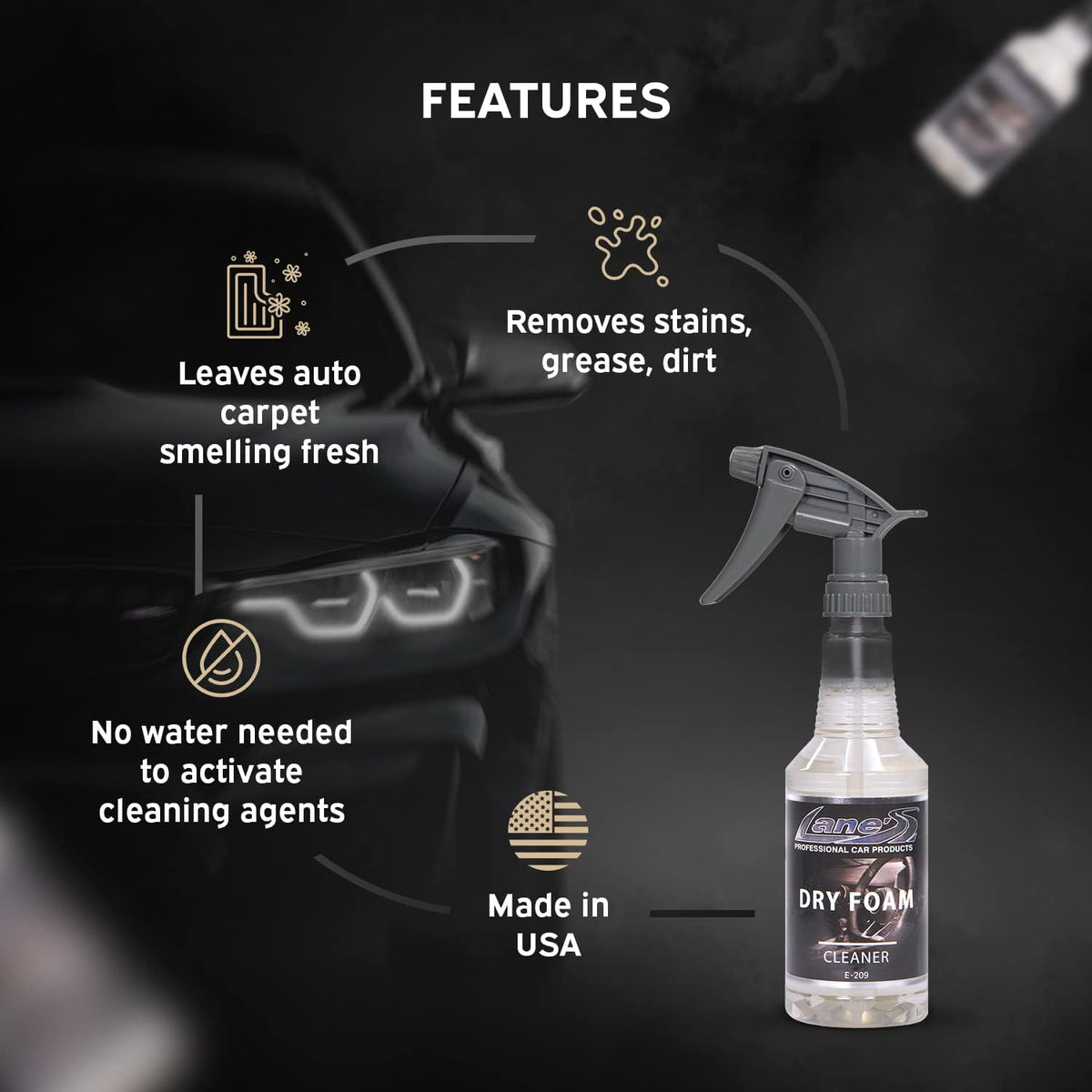 LANE'S Carpet Cleaner Spray- Carpet Cleaner Foam, Removes Odor, Fights Tough Dirt and Stains, Professional Grade Cleaning Spray- 32 Oz