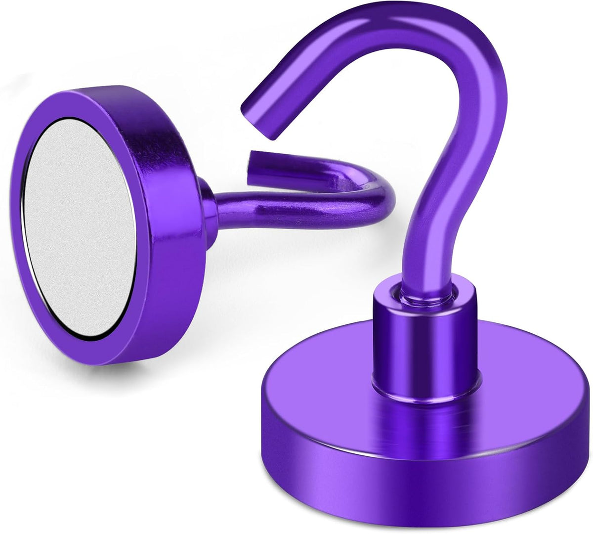 MIKEDE Magnetic Hooks, 40Lbs+ Heavy Duty Magnet Hooks for Cruise Cabins, Super Neodymium Hanging Hooks Strong Magnets with Hook for Fridge, Magnetic Hanger for Grill, Toolbox, Storage(Purple, 4 Pack)
