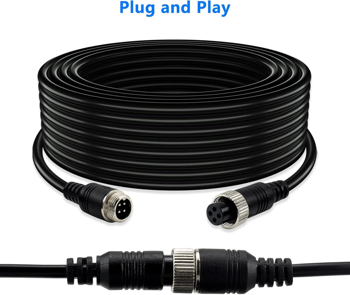 Car Video 4-Pin Aviation Extension Cable for CCTV Rearview Camera Truck Trailer Camper Bus Vehicle Backup Monitor System-65.6Ft/20M