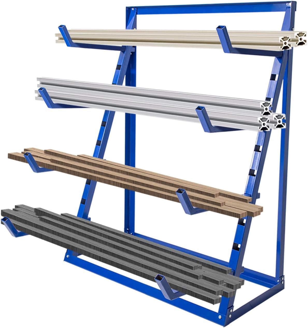 4 Tier Steel Horizontal Storage Rack, Heavy Duty Free Standing Bar Storage Cantilever Rack, Adjustable Pipe Storage Rack,4-Level Wood Lumber Shelf Organizer for Garage Workshop Shed, 2000 lbs Capacity