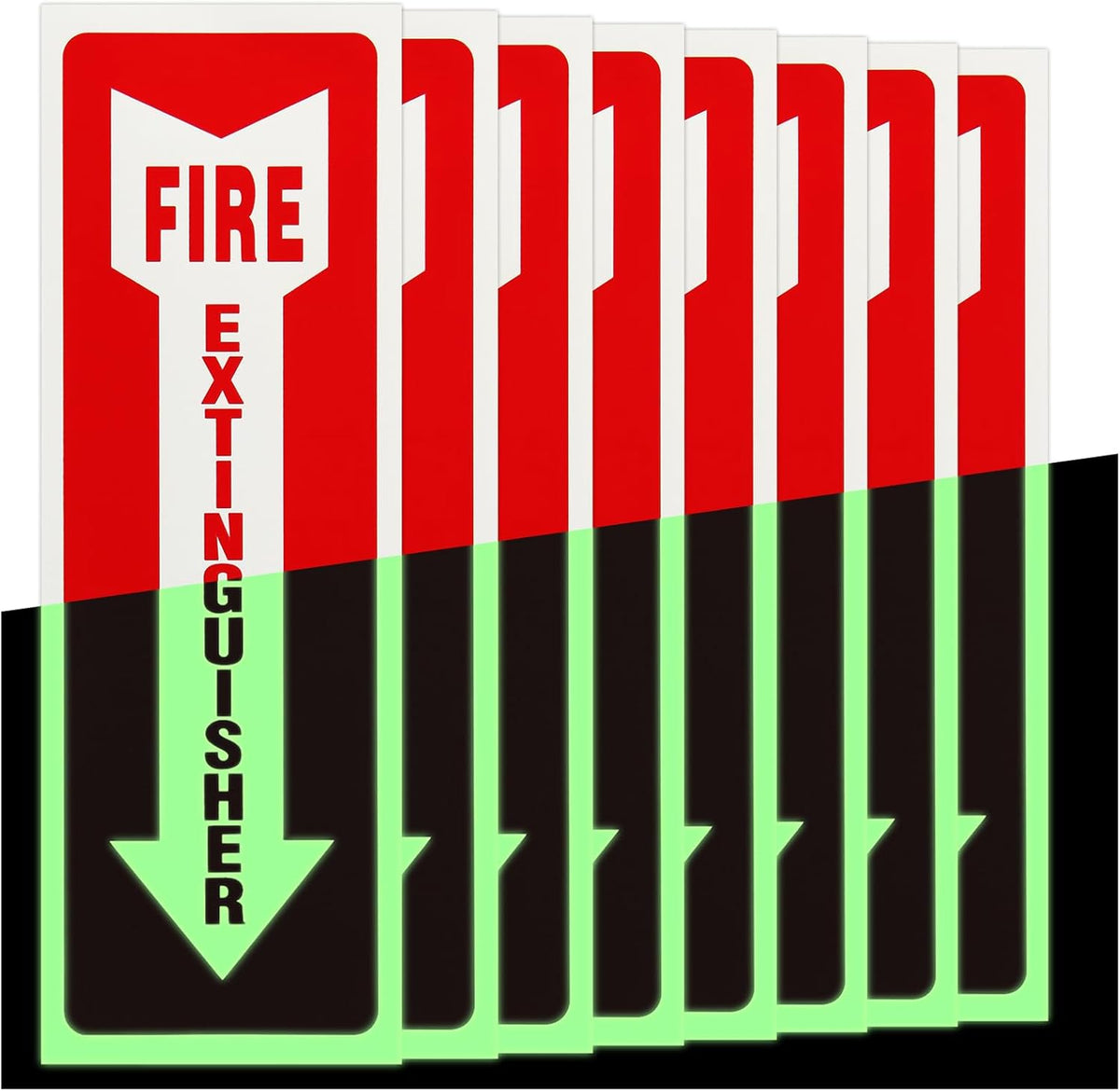 Madrigal Fire Extinguisher Glow in the Dark Sticker Sign,fire extinguisher sign,8Pack-4x12"Premium Self-Adhesive Vinyl for UV, Weather, Scratch, Water and Fade Resistance, Indoor and Outdoor