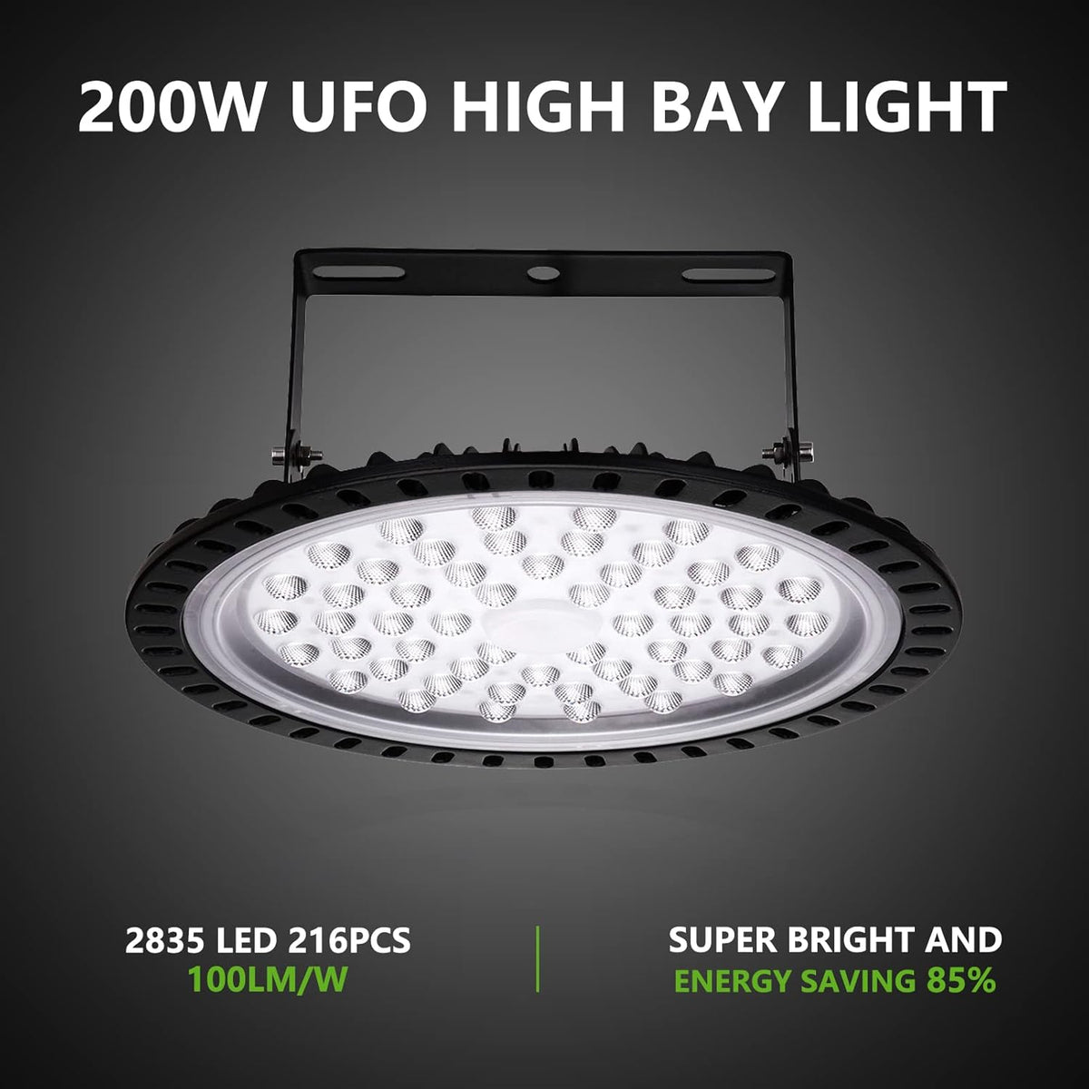 Viugreum 10 Pack 200W UFO LED High Bay Lights, 20000LM 6500K Daylight White Ultra Thin Highbay Light Fixtures, 110V IP65 Waterproof Bay Lighting for Garage Factory Warehouse Gym