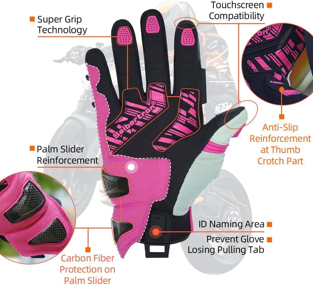 Seibertron SPS Series Touchscreen Motorcycle Motocross BMX ATV MTB Bicycle Cycling Full or Half Finger Gloves Adult and Youth