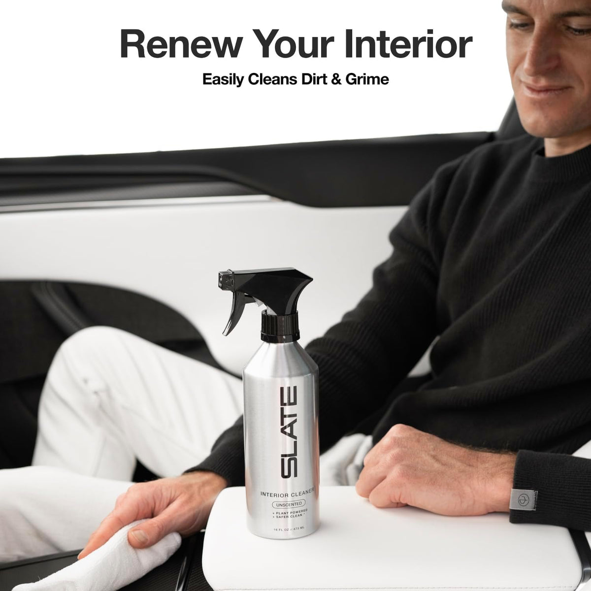Slate Car Interior Cleaner - Powerful Plant-Based Formula Removes Dirt, Car Seat Cleaner, Vegan Leather Safe, Biodegradable, Prop 65 Compliant - Unscented, 16oz