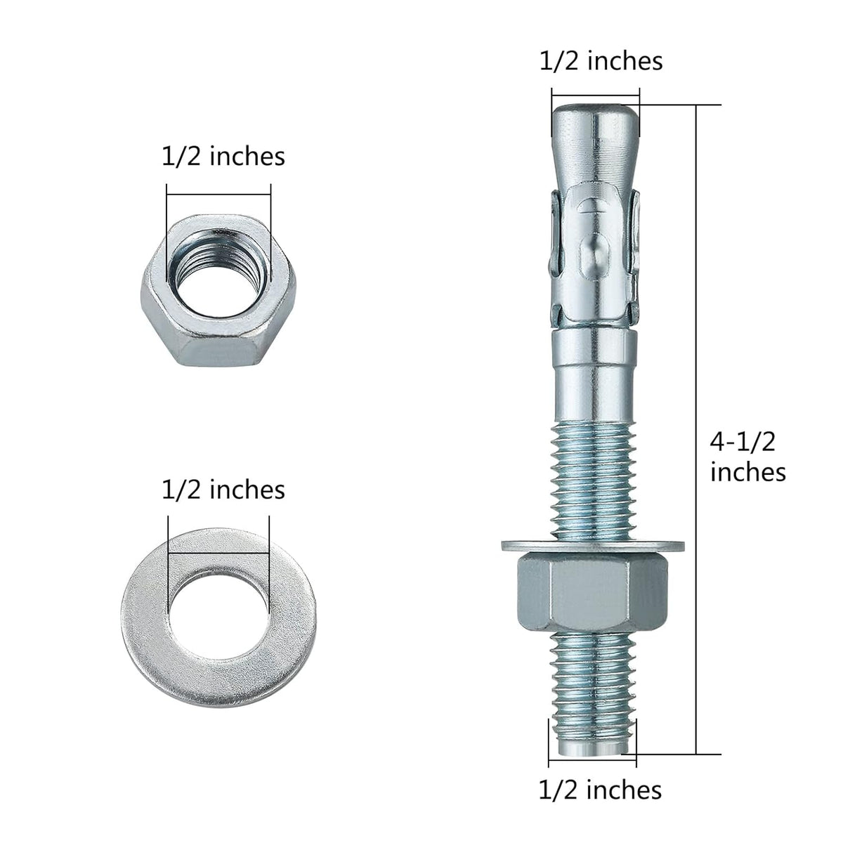 1/2x4-1/2 30Pcs Inch Standard Fasteners for Heavy-Duty Zinc Wedge Anchors for Cement and Concrete
