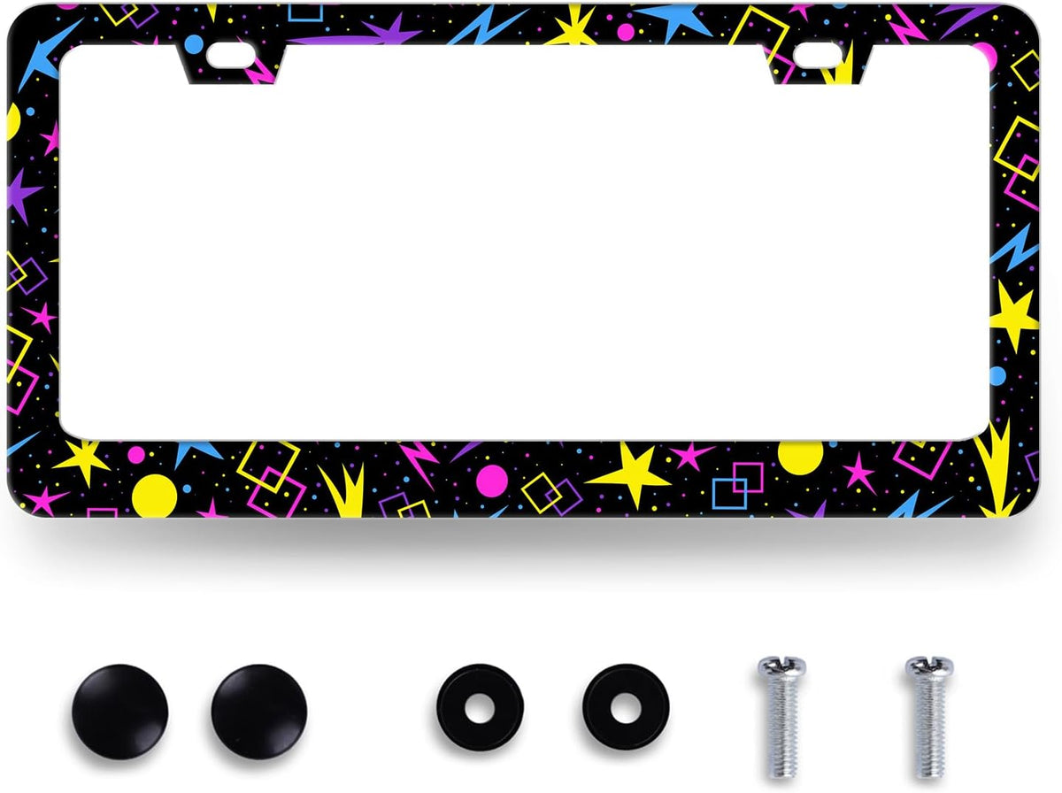 Psychedelic Stars License Plate Frame Colorful Galaxy License Plate Holder Stainless Steel Front and Rear Car Tags Auto Parts Funny License Plate Decoration with Screws for Men Women 12.2"x 6.2"