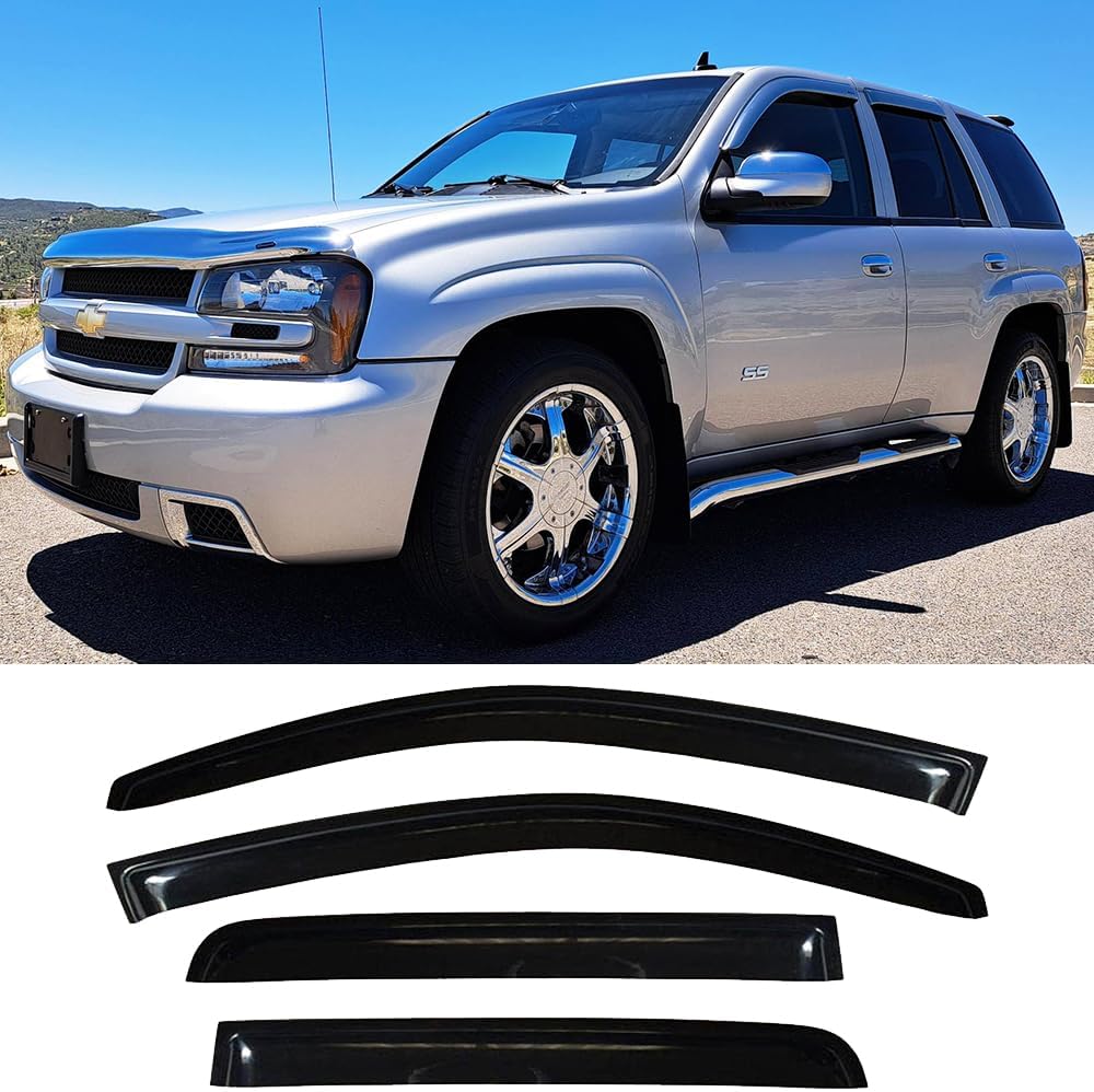 94733 Side Window Wind Deflector,4pcs Outside Mount Style Nice Sun Rain Guards Set,Dark Smoke Window Visor fit for 2002-2009 Chevry Trailblazer/GMC Envoy