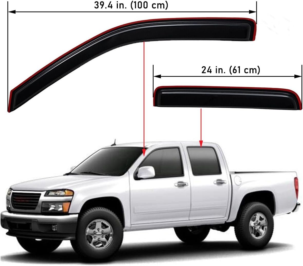 Lightronic Extra Durable Clip-on in-Channel Auto Vent Window Visor, Fits 2004-2012 Chevrolet Colorado & GMC Canyon, Crew Cab, UV Protection Rain Guard, Original Wind Deflector, Dark Smoke, 4-Pcs