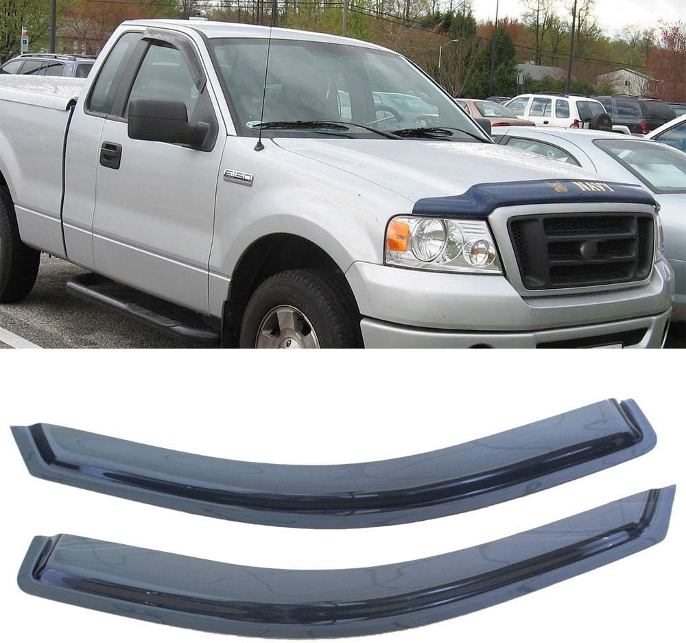 2pcs Outside Mount Style Sun Rain Guard Durable Side Window Wind Deflectors Dark Smoke Vent Window Visors Compatible with F-150 04-08 Standard/Regular Cab 92805