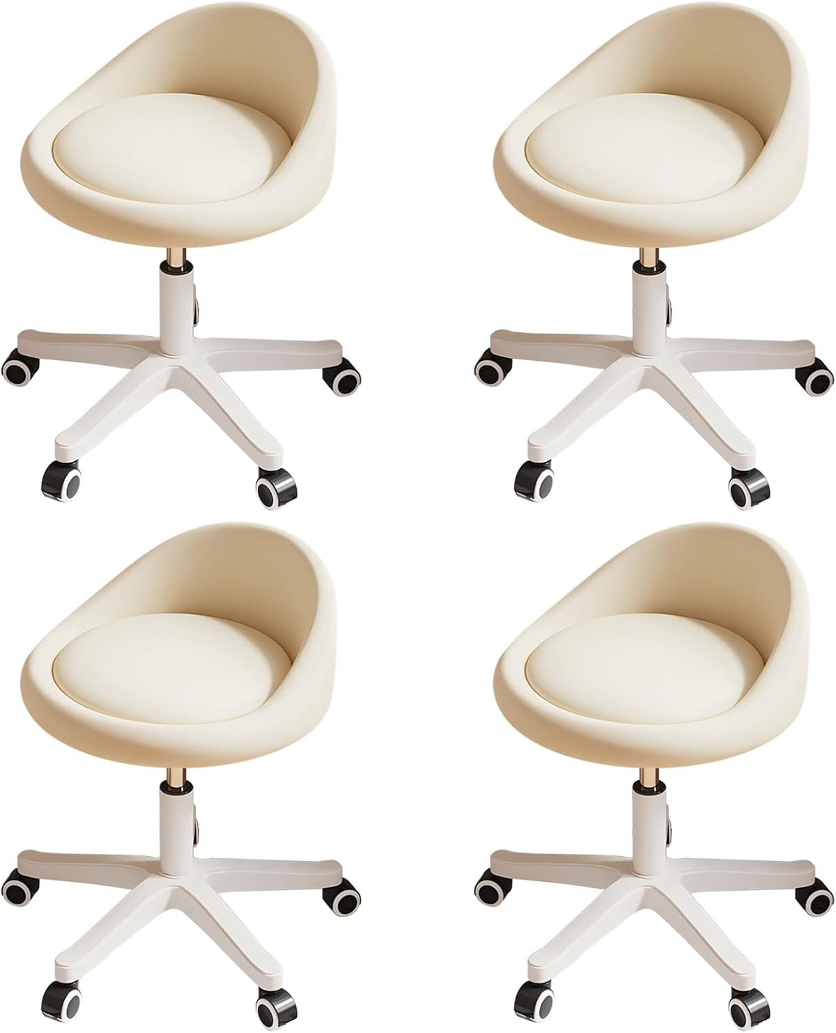 Rolling Stool Set of 4 Rolling Hydraulic Salon Stool with Low Backrest - Adjustable Swivel Chair for SPA, Shop, Salon, Massage, or Medical Office Beige