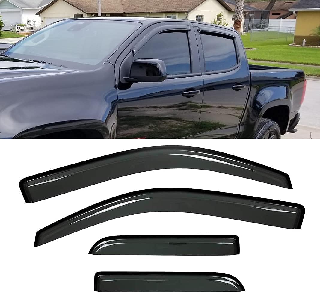 Side Window Wind Deflector, 4pcs Out-Channel Tape-On Nice Rain Guards Set, Window Visor fit for 2015-2022 Chevrolet Colorado Crew cab & 2015-2022 GMC Canyon Crew cab 94995