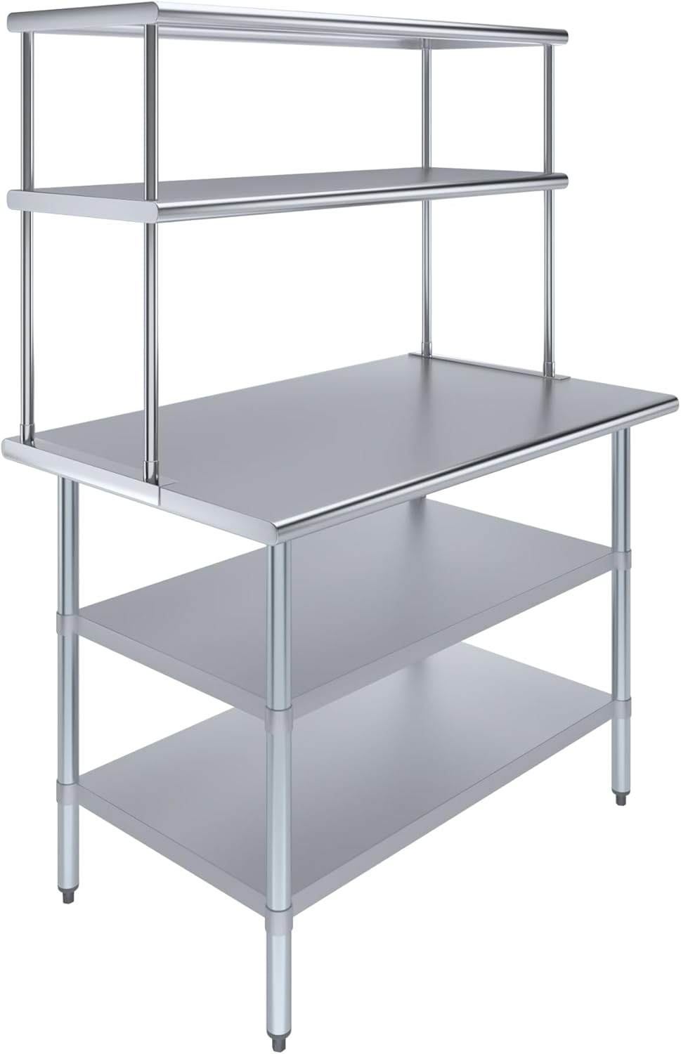 Amgood Stainless Steel Work Table with 2 Shelves | Metal Kitchen Prep Table & Shelving Combo (30" x 48" Table with 2 Shelves + 18" Overshelf)