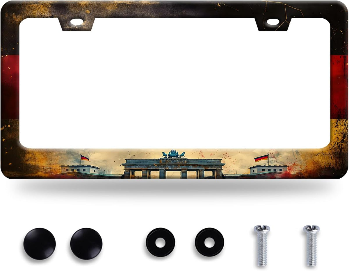 German Flag License Plate Frame Vintage Germany License Plate Stainless Steel Funny License Plate Holder Personalise Car Accessory Car Decoration 12.3"x6.3"Fits Standard Vehicles Size