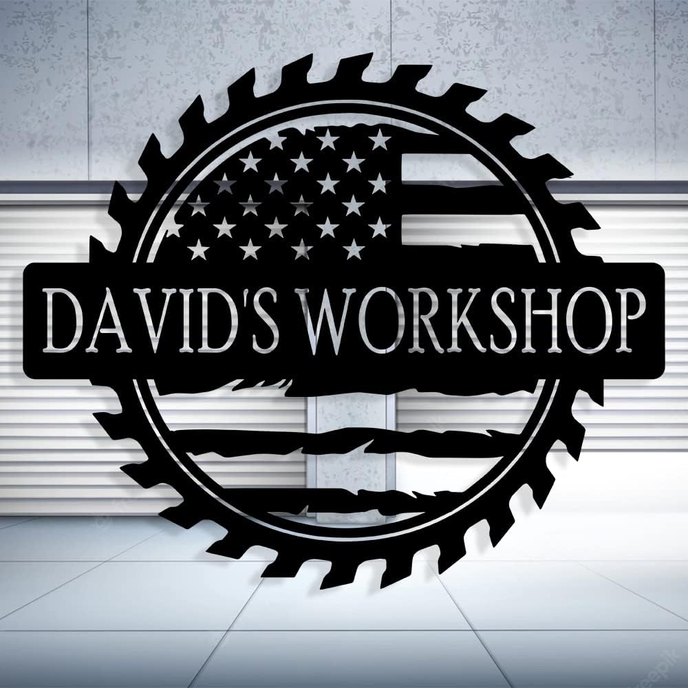 Custom American Flag Metal Shop Sign Gift for Dad, Garage, Car Plaque Wall Art, Dad's Workshop Sign, Custom Name for Men, Boyfriend, Fathers Day