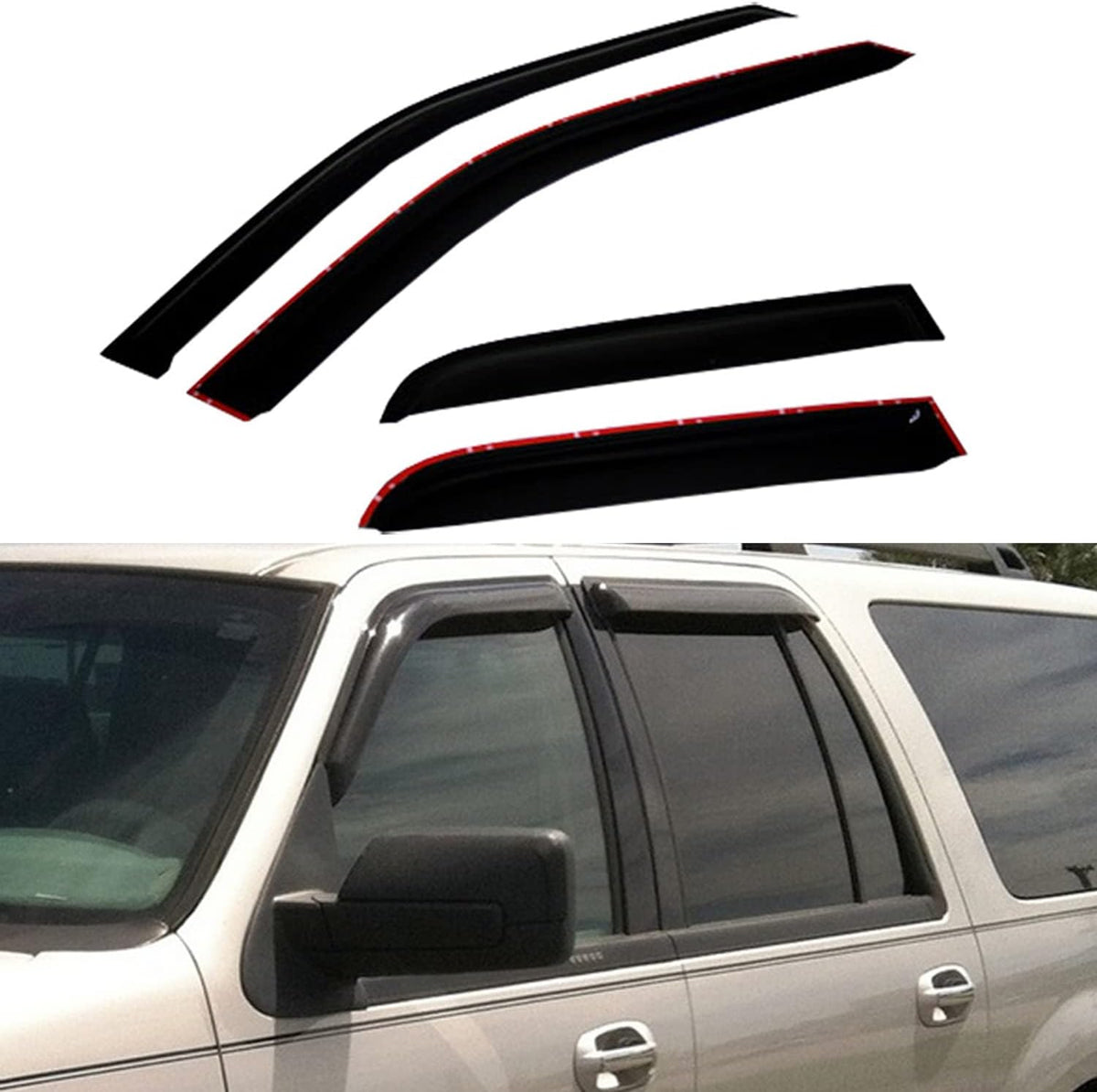 4pcs Front+Rear Smoke Sun/Rain Guard Outside Mount Tape-On Window Visors Compatible with 97-17 Expedition 98-17 Navigator
